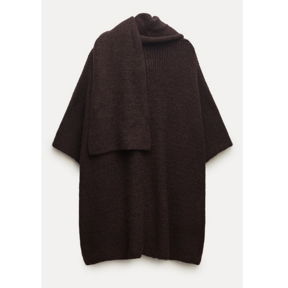 ZARA Cardigan Coat Cape Scarf Brown size S and M - Picture 10 of 16